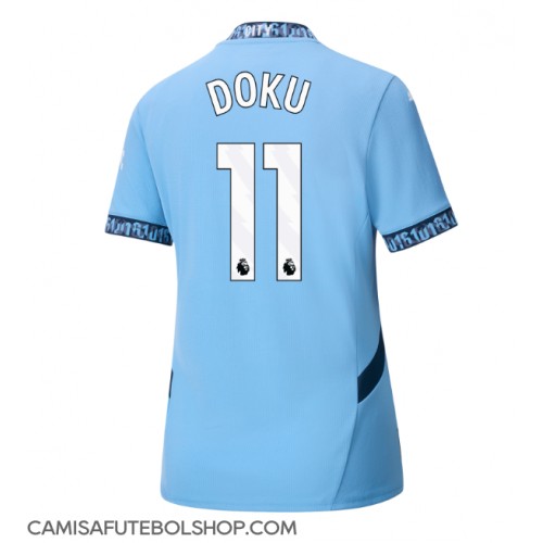 Camisa de time de futebol Manchester City Jeremy Doku #11 Replicas 1º Equipamento Feminina 2024-25 Manga Curta